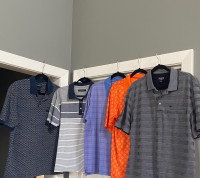 9 men’s polo shirts , size medium, $4 each 