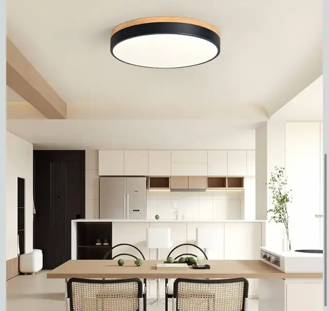 Goomavi Modern LED Ceiling Light, 15.74in Minimalist Wood Flush in Indoor Lighting & Fans in Kitchener / Waterloo - Image 10