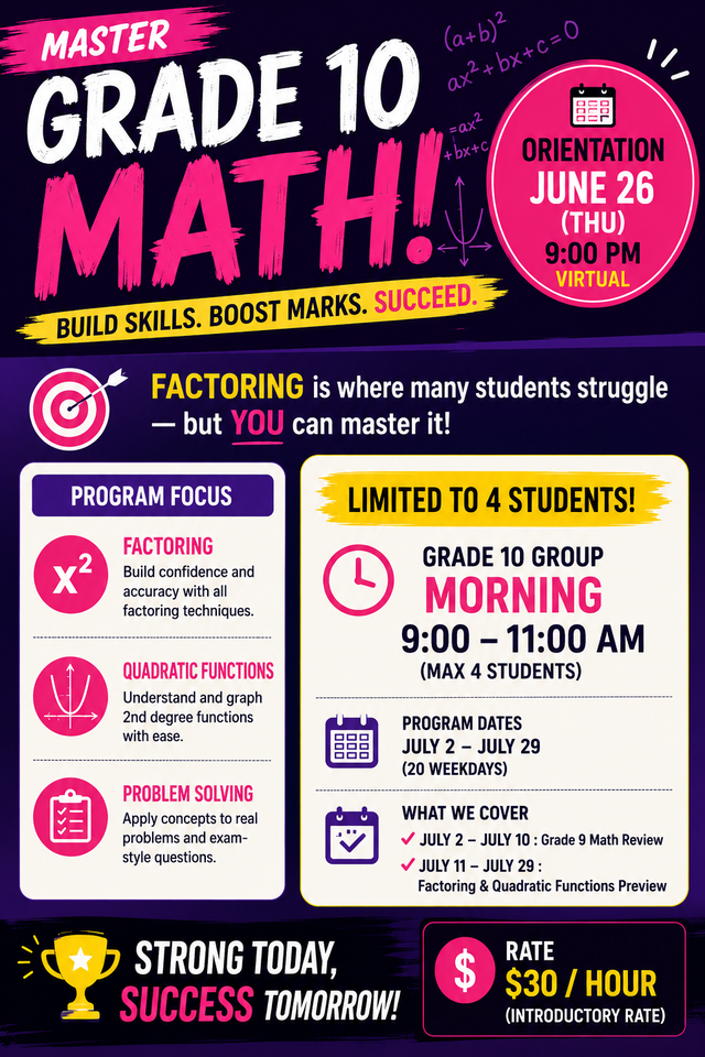 Grade 9 and 10 Math Prep Tutor Class477289747548088323