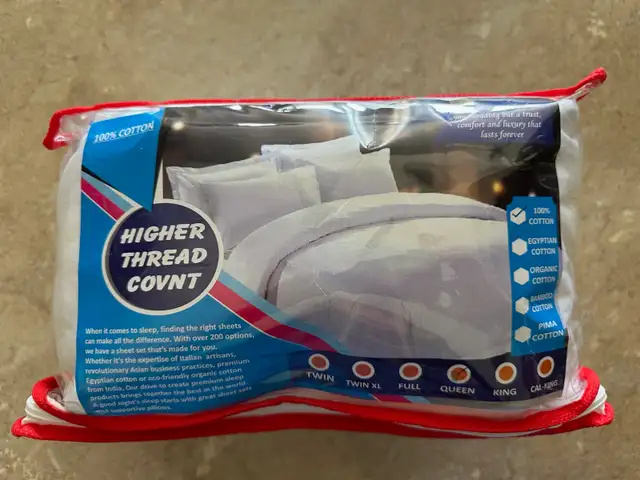 Brand New White Cotton Queen Bed Sheet Set - Kemptville in Bedding in Ottawa - Image 2