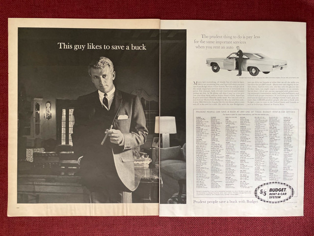 1965 Budget  Rent-A-Car Large 2-Page Original Ad in Arts & Collectibles in North Bay