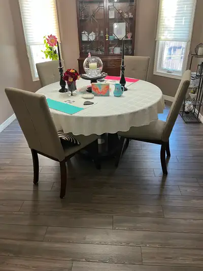 Glass top table and chairs, View more