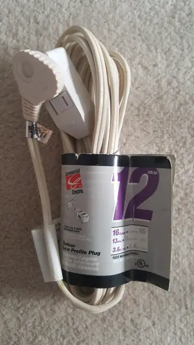 Brand New 12 ft Extension Cord, 3 Outlet Power Strip, 2 Prong, View more