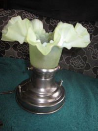 BEAUTIFUL ANTIQUE CEILING LIGHT FIXTURE WITH SATIN  GREEN SHADE