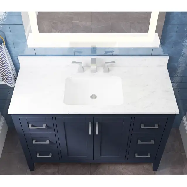 48” Navy Bathroom Vanity, Carrera Stone Top – BOXED NEW in Cabinets & Countertops in Oakville / Halton Region - Image 9