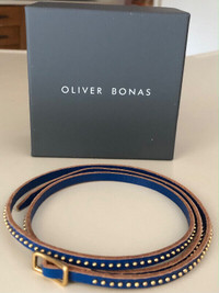 Studded Blue Leather Skinny Belt by Oliver Bonas