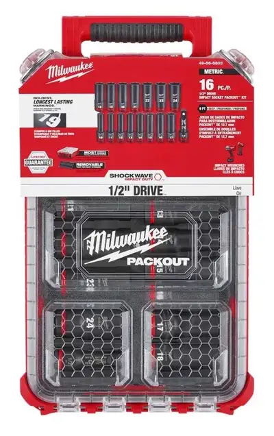 Milwaukee 1/2"  Metric Deep Impact PACKOUT Socket Set (16-Pcs), View more