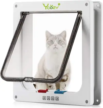 Ycozy Large Cat Door. 4-Way Locking Indoor Pet Door for Interior Exterior Doors, Weatherproof Cat Fl...