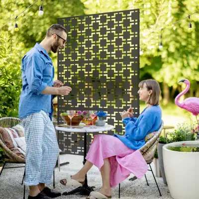  6.5FT Decorative Outdoor Divider, Metal Privacy Screen with Sta, View more