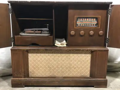 BLUETOOTH ENABLED 1953 VACUUM TUBE CONSOLE STEREO, View more