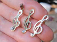 Diamond Earrings & Pendant Musical Notes 14k Yellow Gold, 5.4 gr