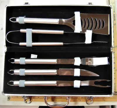 Bar-B-Q utensils and case, View more