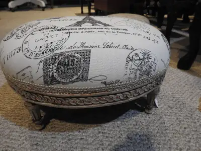 This is the second of two kijiji ads featuring a variety of antique fabric footstools and benches......