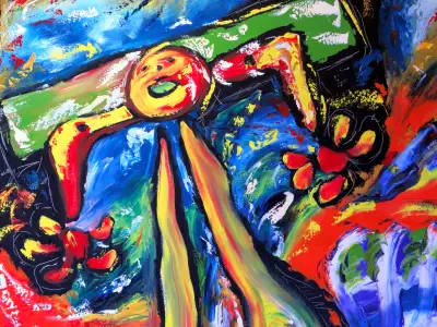 Triptyque 108 x 48 Dessin d’enfant - Peinture par Giba, View more
