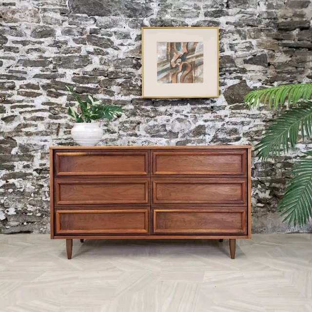 MidCentury Modern Walnut Lowboy Dresser Arts & Collectibles