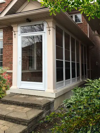 Aluminum porch enclosure and storm door sale with installation, View more