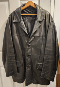 Manteau de cuir (Dimitri) noir (Large) pour hiver avec doublure