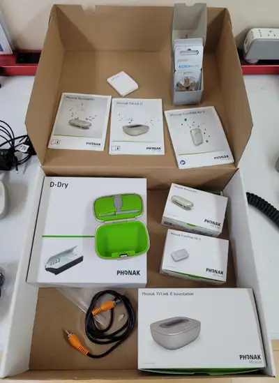 Complete set of Right and Left Phonak (Swiss) ComPilot Air II Hearing Aids with TVLink II, ComPilot...