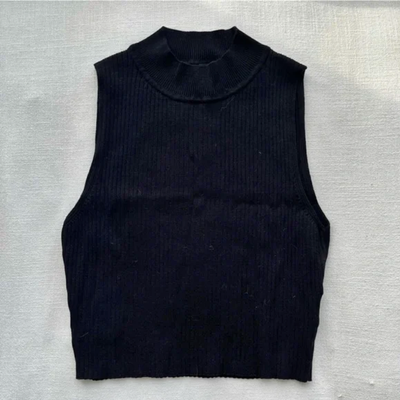H&M DIVIDED - Mock Neck Ribbed Cropped Sleeveless Sweater Top, View more