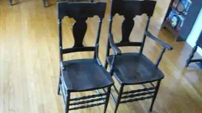 Two Antique Wooden Farm Chairs, View more