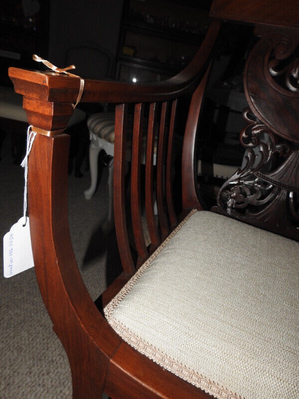 ornate antique side arm chair restored professionally new fabric in Home Décor & Accents in Hamilton - Image 4