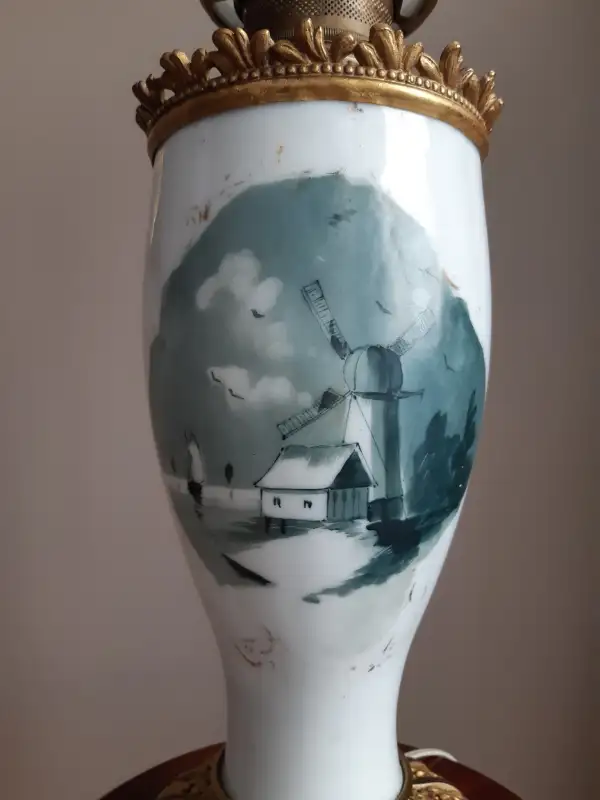 Unique Vintage Milk Glass Hurricane LAMP:  With Dutch scene in Arts & Collectibles in Ottawa - Image 5