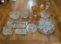 Vintage high quality Pinwheel Crystal serving tray, glasses, 