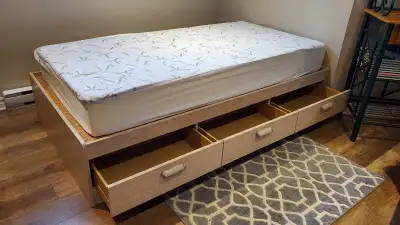 Base de lit avec tiroirs de rangement + matelas IKEA très, View more