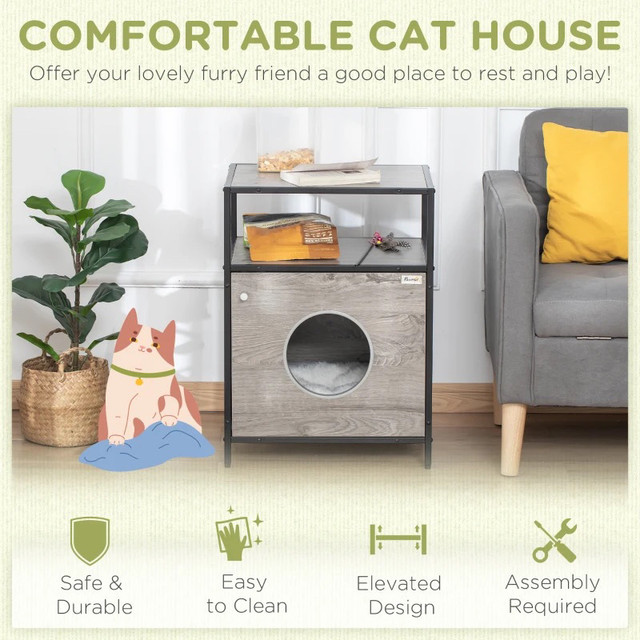 Wooden Cat House Kitty Shelter Bed with Washable Cushion and Ope in Accessories in Markham / York Region - Image 3