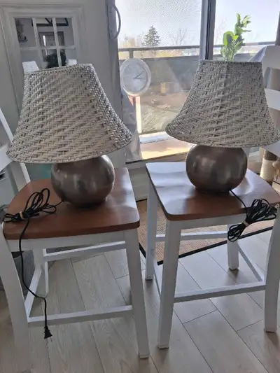 2 Ikea metal lamps for $20 16' inches high. 14' inches in diameter. Has a few scratches.