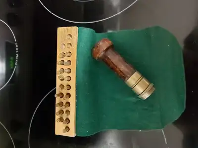 Rare vintage Canada Teade and commerence seal stamp. Wood handle brass end screws off at end with nu...