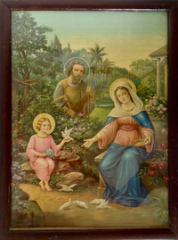 Antiquité Collection Art religieux Cadre ancien "Sainte Famille"
