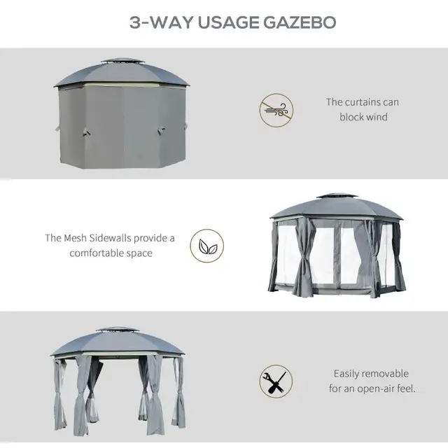  12' x 12' Outdoor Gazebo Canopy, Dome Patio Gazebo Netting Side in Patio & Garden Furniture in Markham / York Region - Image 5