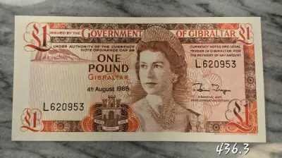 1 Livre 1988 de Gibraltar incirculé Unc 1 Pound banknote., View more