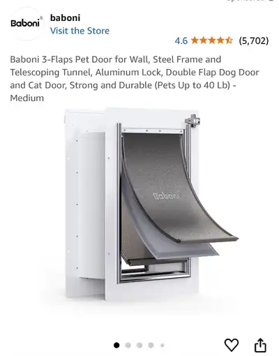 Baboni 3-Flap Pet Dog Door for Wall Steel Frame- Medium- New, View more
