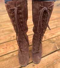 Brown suede lace boots