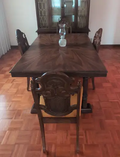 Diningroom set with Table, 4 chairs, and hutch, View more