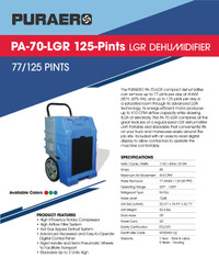 77/125 Pints Compact LGR Dehumidifier PA-70-LGR