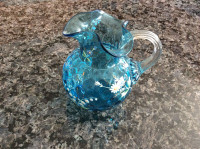 Enamelled Blue Glass Pitcher