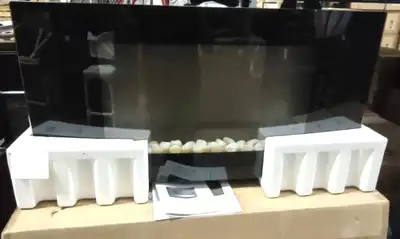 New ELECTRIC FIREPLACE CURVED GLASS WALL MOUNTED W35.5″ x D5.5″ x H18″ 1350 Watts, 15 Amps (BLT-999W...