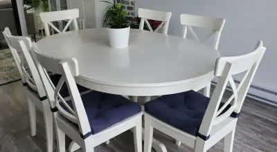 Dining Set – Extendable White Table + 6 Chairs, View more
