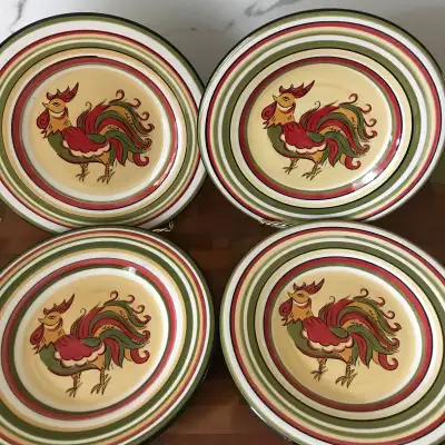 Set of 4 Colourful Rooster 8" Plates, View more