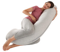 J Shaped Pregnancy Pillow Gray Soft Jersey Knit Removable Cover