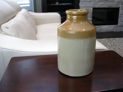 Antique Stoneware Earthenware Pottery Ceramic 10" Tall Crock in excellent shape. There is a kind of...
