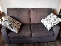 Brown loveseat, fabric, Ashley, Canadian made