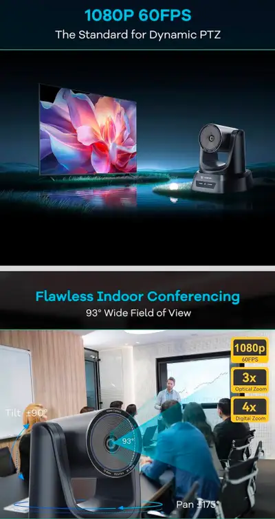 PTZ Camera 3x Optical Zoom USB3.0 HDMI 114° Universal 350° Movem, View more