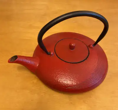 red enamel cast iron tea pot, View more