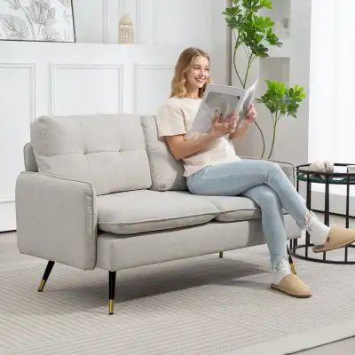 55" Loveseat Sofa, Linen Love Seat w/ S spring, Steel Legs, View more