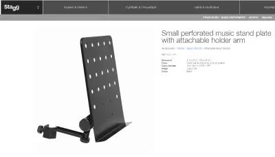 Stagg MUS-ARM 1 Attacheable Small Music Stand Dimensions 31.5 x 24 cm (12.4 x 9.4") Fixing Clamp wit...
