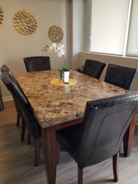 Dining Table + 6 Chairs - Real Marble Stone Top